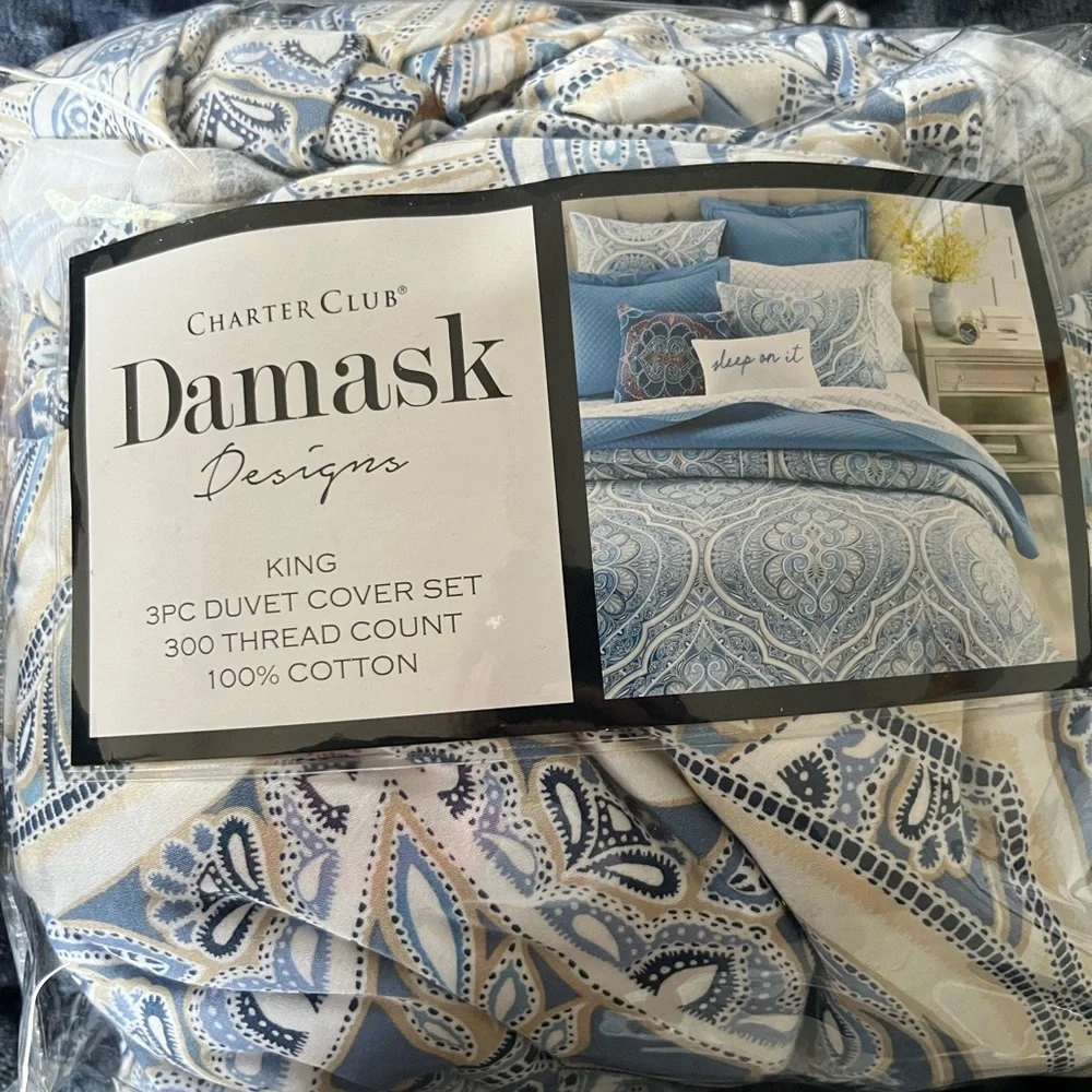 Charter Club Damask 3 Pc King Duvet Cover Set, 300 Thread Count, 100% Cotton.